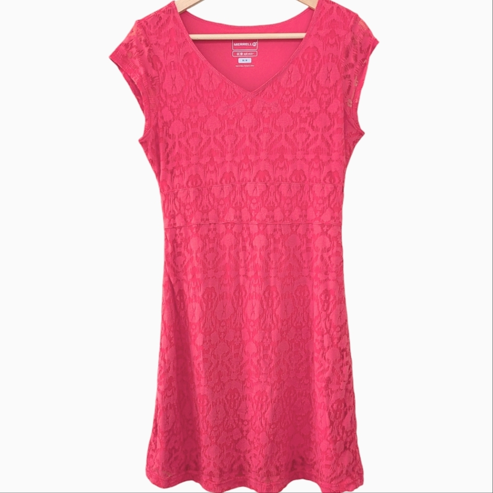 Merrell coral-colored cap sleeve fit and flare athletic dress